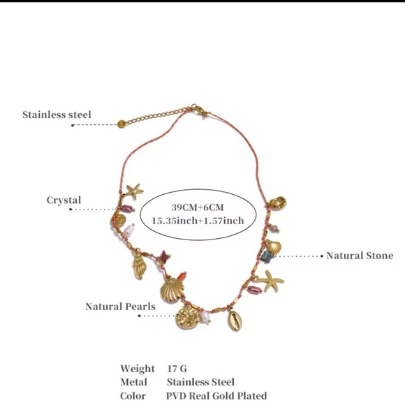 Gold Charm Necklace – Natural Pearls, Crystals, and Shells - Picture 7 of 11